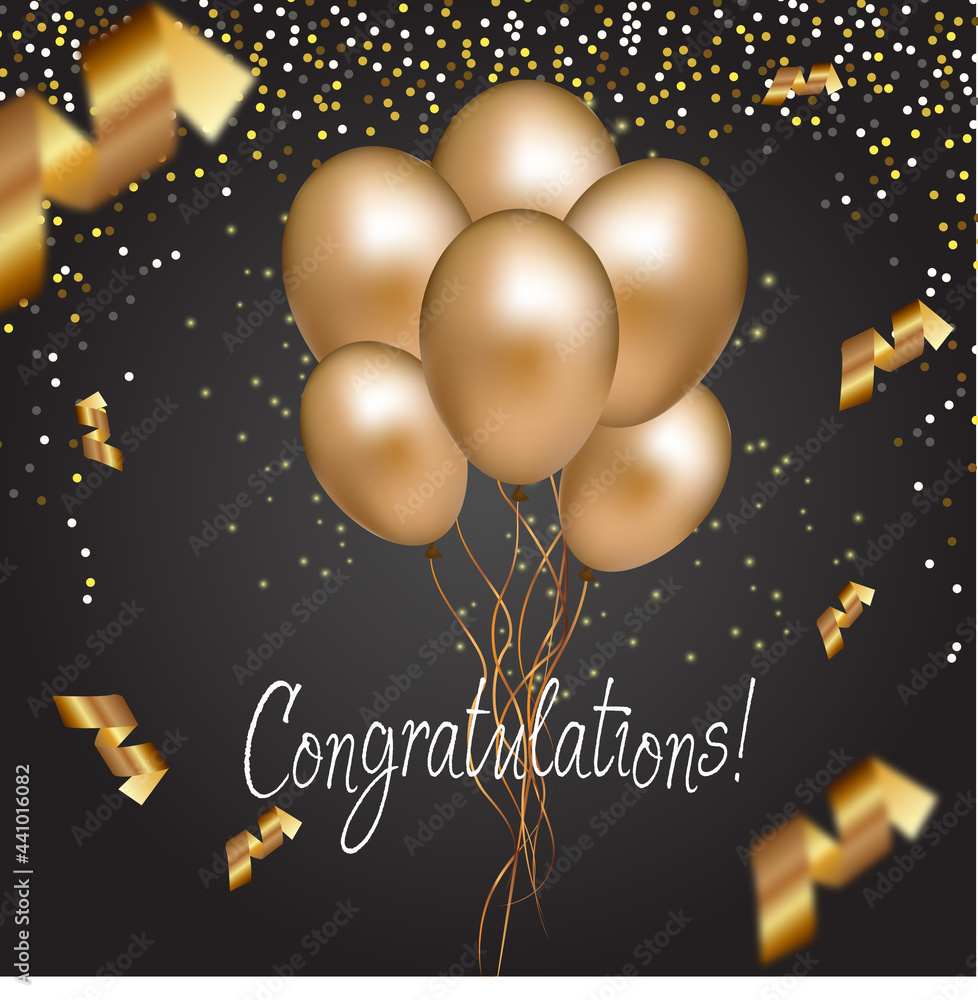 Naklejka premium Lovely gold glitter balloons for your beautiful greeting card. You can write your personal words on this card. 