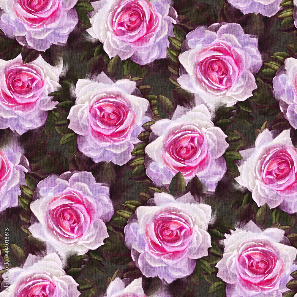 Seamless pattern with roses. Oil painting. Seamless pattern with roses. Oil painting.