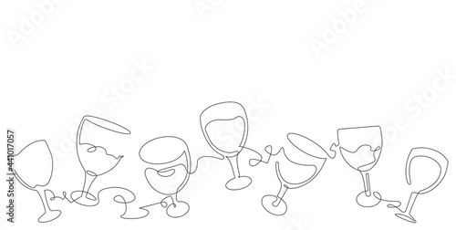 Background with Wine. Border with continuous line drawing wine glasses. Vector Illustration. Can be yused for Flyer, Brochure, Poster, invitation Card, Banner, Menu or enother design. 