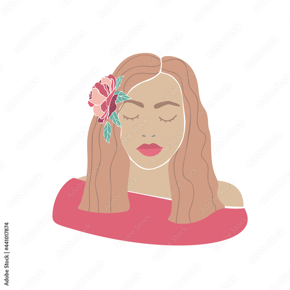 Beautiful woman flower wreath drawn, great design for any purposes. Young lady portrait. Nature illustration. Hand drawn vector sketch. Spring floral vector. Beautiful model face