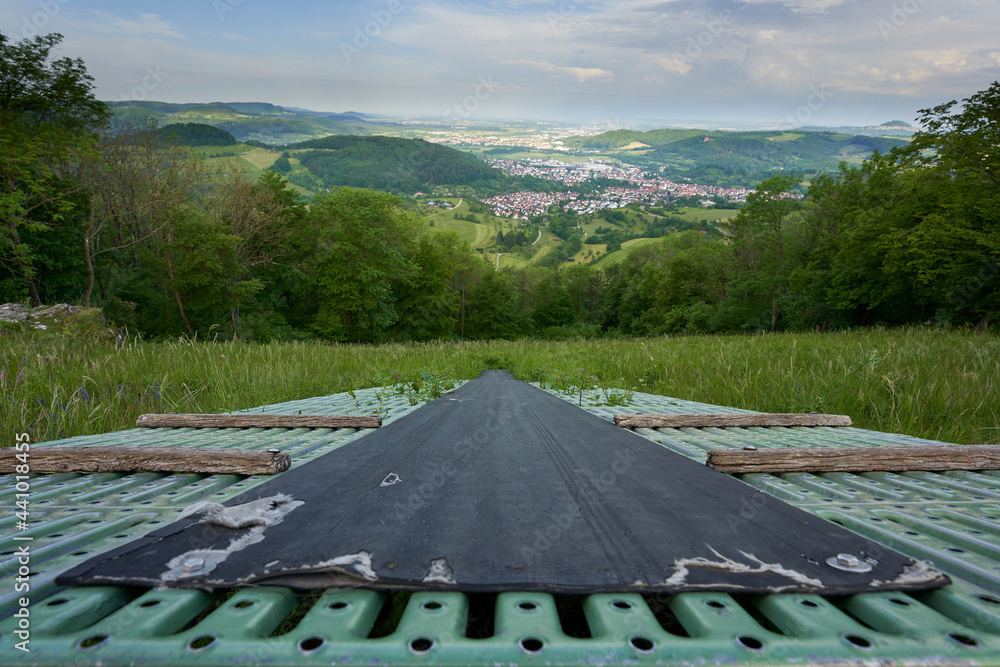 Part of a launch ramp for paragliders and hang gliders. In the valley ...