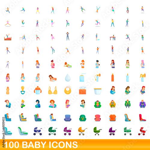 100 baby icons set. Cartoon illustration of 100 baby icons vector set isolated on white background