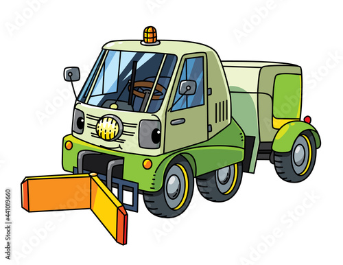 Funny small municipal car with eyes. Vector