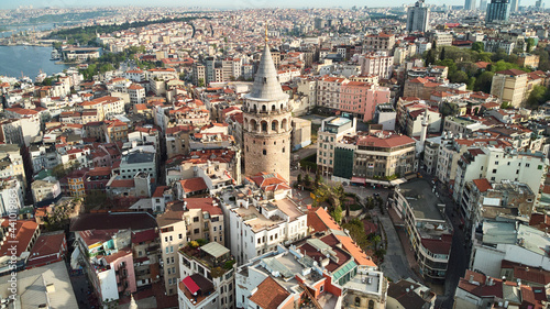 Fototapeta Naklejka Na Ścianę i Meble -  Aerial view of the Galata Tower in Istanbul. Turkey landmarks