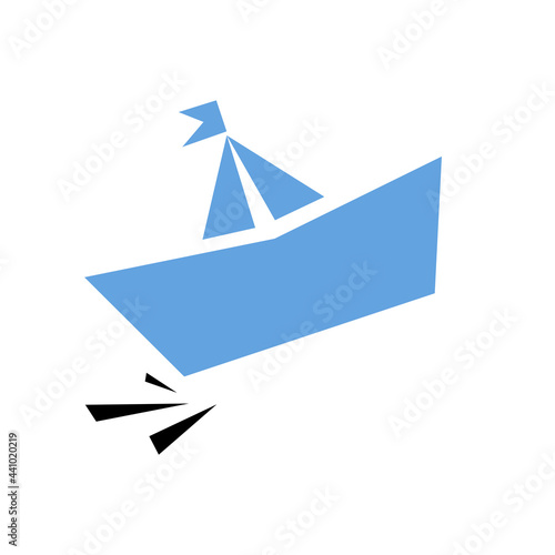 Blue Boat. Travel icon isolated on white