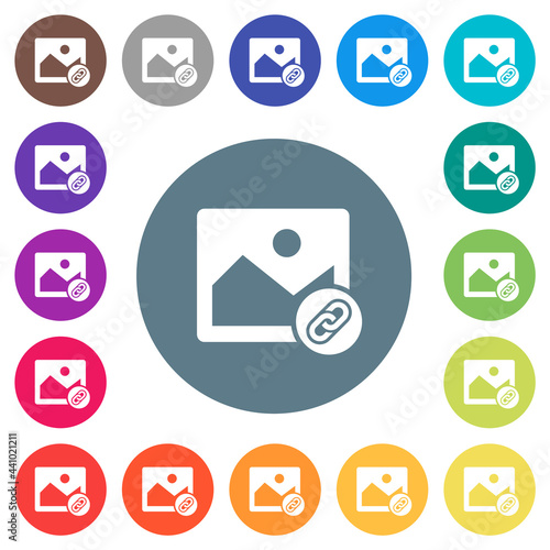 Link image flat white icons on round color backgrounds