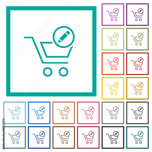 Edit cart items flat color icons with quadrant frames