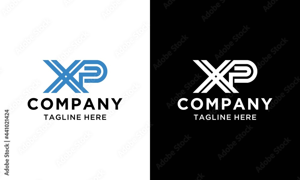 X P Letter Logo Design in Blue Colors. Creative Modern Letters Vector Icon Logo Illustration. - obrazy, fototapety, plakaty 