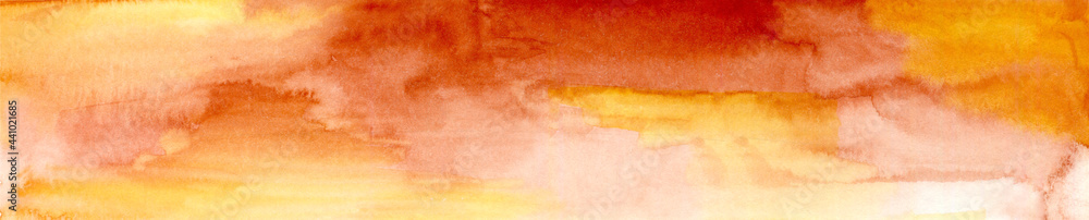 Obraz premium autumn watercolor background in orange and brown colors. Horizontal watercolor background