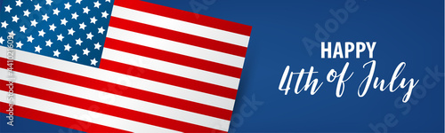 4th of July. USA flag banner or header. United States of America Independence Day. American national patriotic holiday design with lettering. Vector illustration.