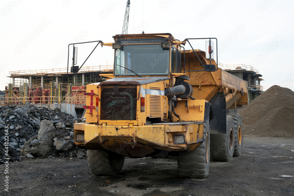 construction dump truck big industrial machinery heavy yellow equipment