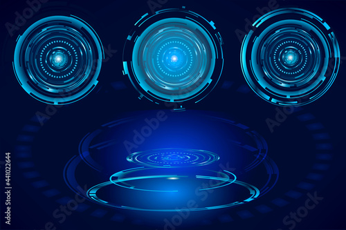 hudaiBlue abstract futuristic HUD object. Sci Fi user interface digital eye element consist of glow circles. Vector science and technology illustration