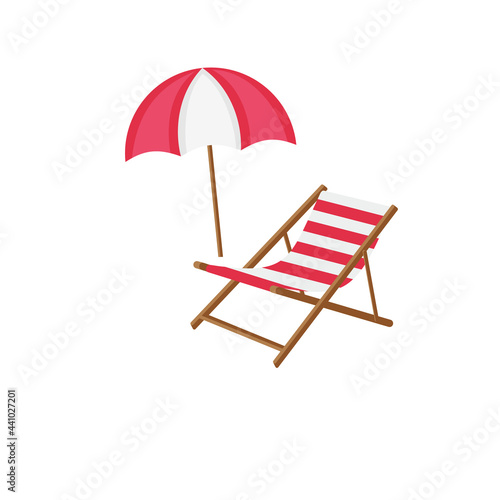 umbrella and beach chair vector cartoon style illustration.