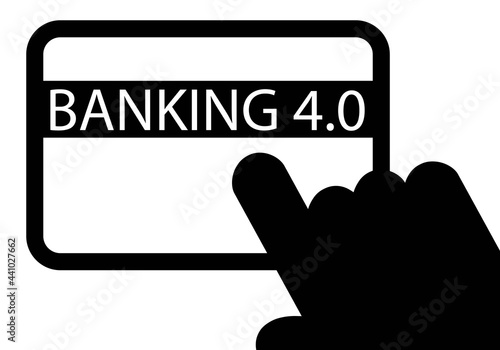 Mano señalando la banca online 4.0 sobre una tarjeta de crédito o débito o bancaria