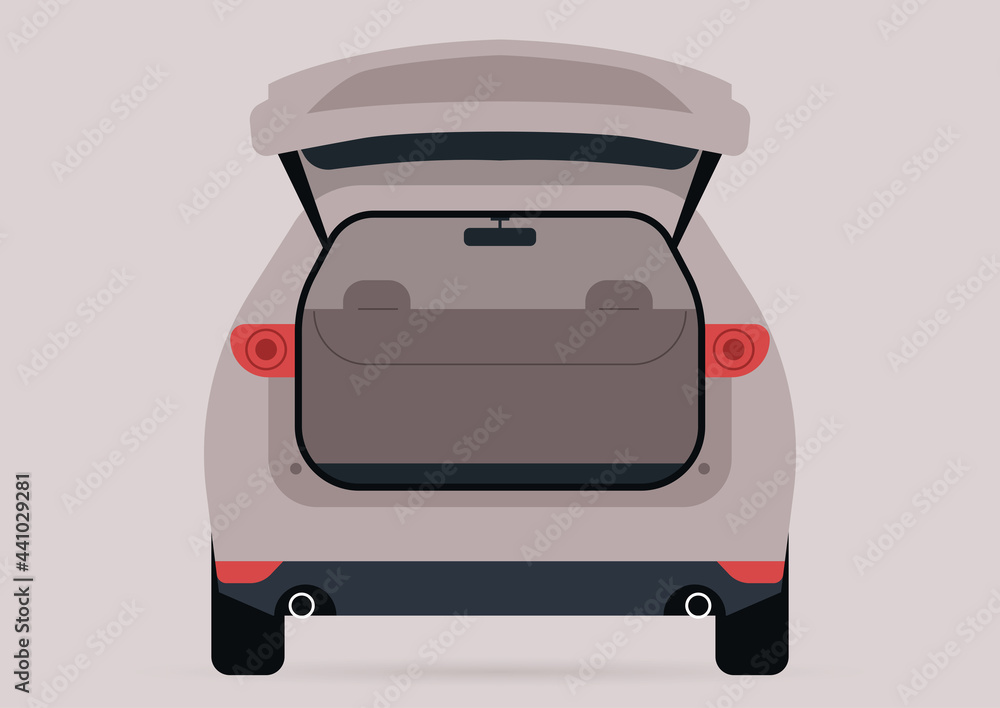 A wide open trunk of an empty SUV car, no people template - obrazy, fototapety, plakaty 