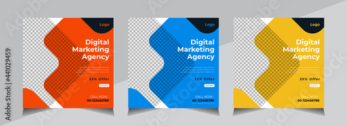 Creative Social Media Banner Design, Business Social Media Post Template, Web Banner, Orange, Blue, Yellow Color