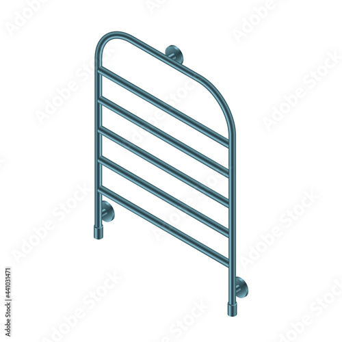 Vector illustration heated towel rail isolated on white background. Realistic metal coil pipe icon in flat cartoon style. Modern iron bathroom central heating radiator. Shiny towel rack for bathroom.