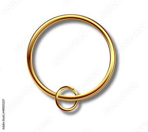 Keychains set keyring holders isolated on white background. Gold colored accessories or souvenir pendants mockup.Reallistic keychain template set.