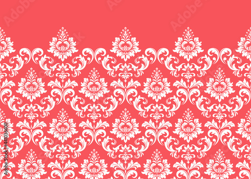 Wallpaper in the style of Baroque. Modern vector background. White and pink floral ornament. Graphic pattern for fabric, wallpaper, packaging. Ornate Damask flower ornament