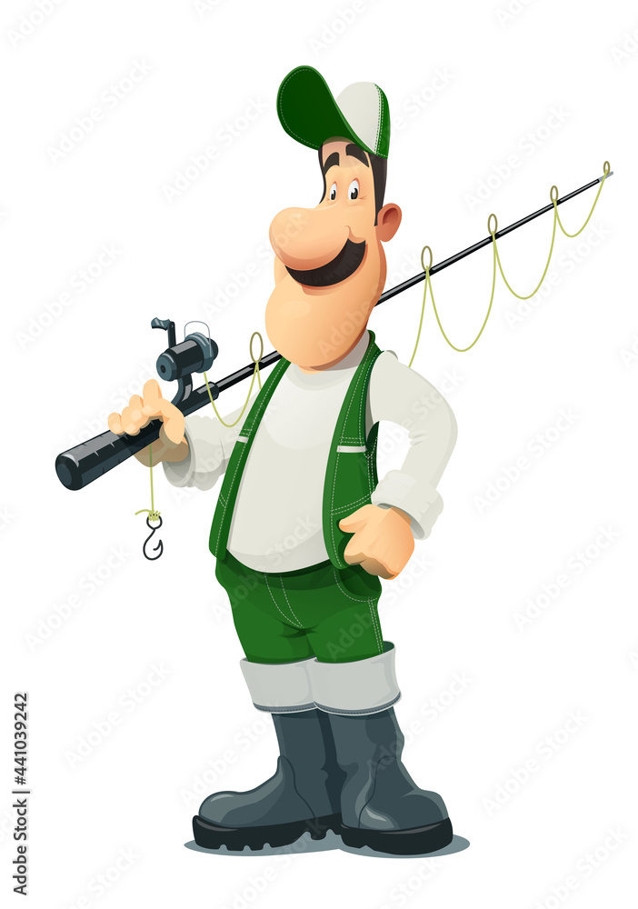 Fisherman with rod. Cartoon character, Isolated on white background. Eps10 vector illustration. Fisherman with rod. Cartoon character, Isolated on white background. Eps10 vector illustration.