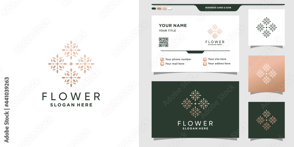 Flower logo template with creative concept and business card design Premium Vector