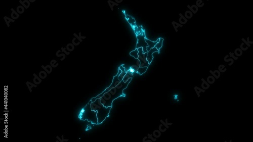 Animated Outline Map of New Zealand with Regions photo