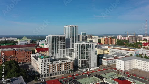 Business center of the city of Ufa, business center, hotel, gostiny dvor. Aerovideo 4k photo