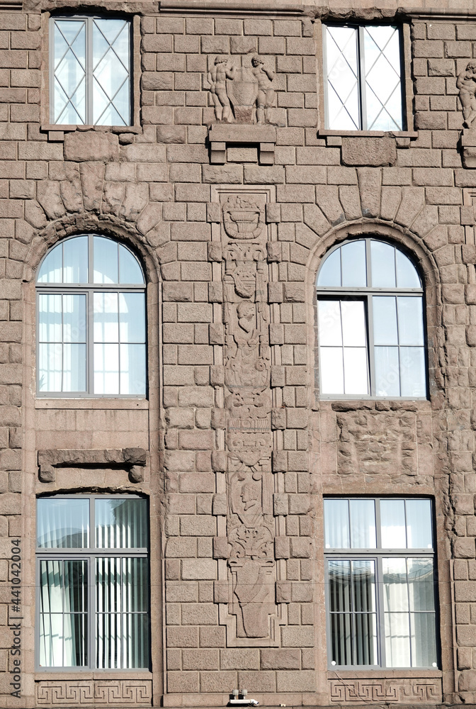 Facade of an old building with a window