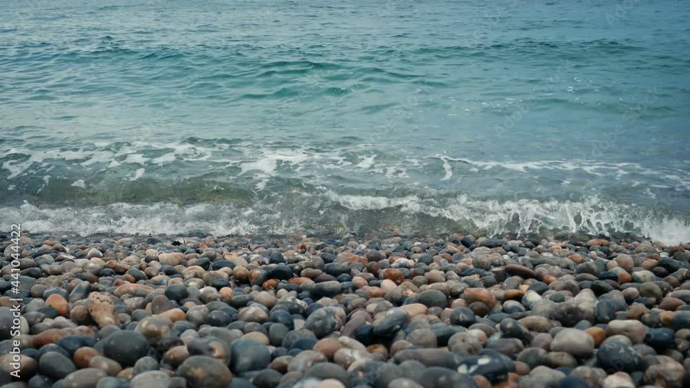 Blue Sea Waves Splashing Shore Moving Shot Blue Sea Waves Splashing Shore Moving Shot