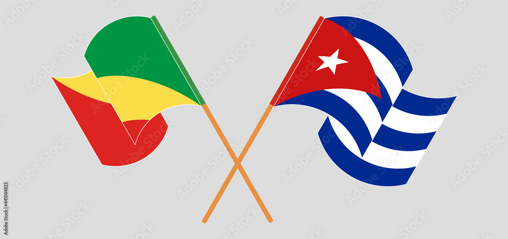 Crossed and waving flags of Republic of the Congo and Cuba Crossed and waving flags of Republic of the Congo and Cuba