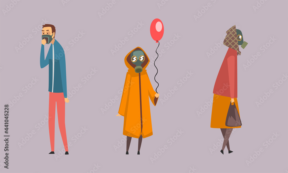 custom made wallpaper toronto digitalPeople Characters Wearing Protective Face Mask and Gas Helmet Against Fumes and Smog Vector Set