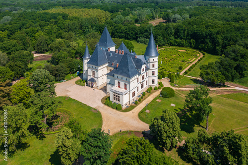 Tiszadob, Hungary - Aerial view about castle Andrassy after renovation. photo