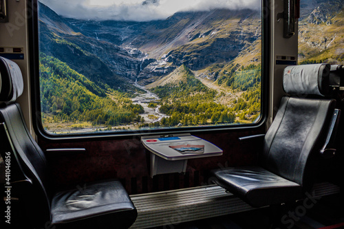 Alp Grüm from Bernina Express window, Switzerland photo