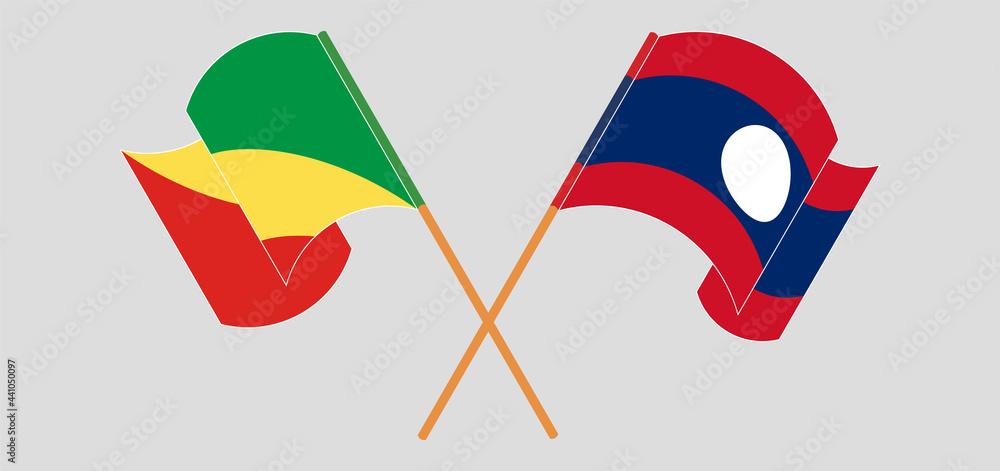 Crossed and waving flags of Republic of the Congo and Laos Crossed and waving flags of Republic of the Congo and Laos