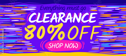 Clearance sale banner template. web promotion concept flyer. Purple discount poster. Cartoon vector