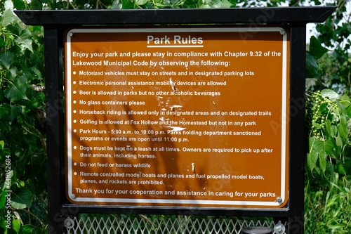 Kendrick Lake Park Rules & Regulations Sign photo