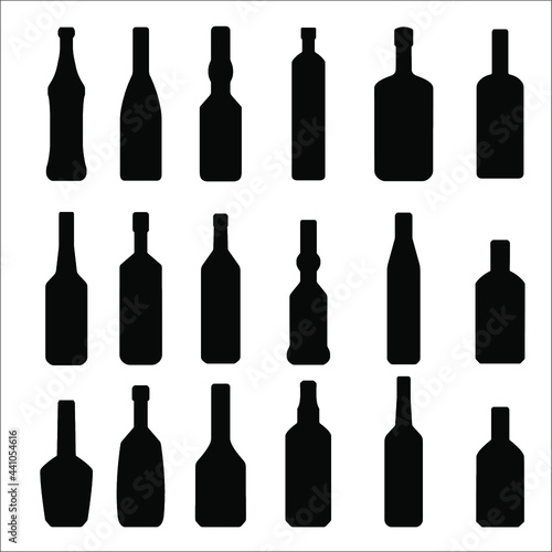 Alcohol drinks bottles silhouette icons