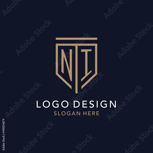 NI initial logo monogram with simple luxury shield icon design
