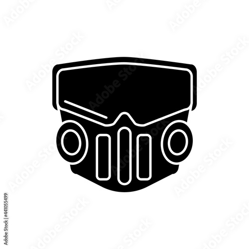 Cyberpunk face mask glyph icon. Inhaler. Future with robot technology. Black symbol photo