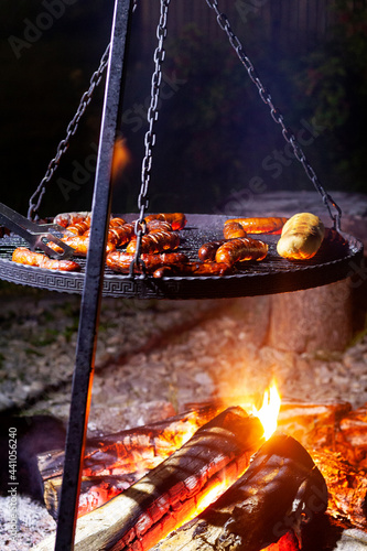 Barbecue in the garden at night