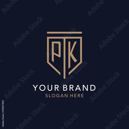 PK initial logo monogram with simple luxury shield icon design