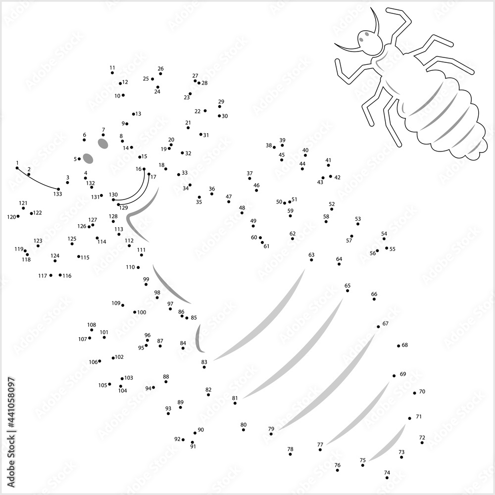 Obraz premium Louse Icon Connect The Dots, Lice Icon, Wingless Insect, Obligate Parasite, Puzzle Containing A Sequence Of Numbered Dots
