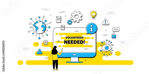Volunteers needed text. Internet safe data infographics. Volunteering service sign. Charity work symbol. Volunteers needed information message. Isolated AI privacy banner. Vector