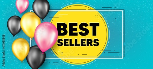 Best sellers text. Balloons frame promotion banner. Special offer price sign. Advertising discounts symbol. Best sellers text frame background. Party balloons banner. Vector