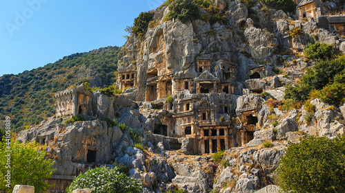 Rock graves and king tombs at Myra Ancient City in Antalya Province, Turkey photo