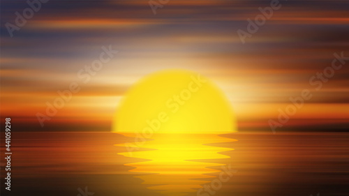 Colorful sunset over ocean. Vector illustration