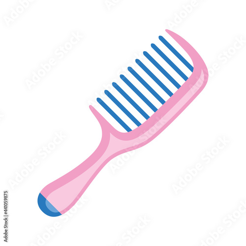 Pink comb hairbrush isolated icon flat vector