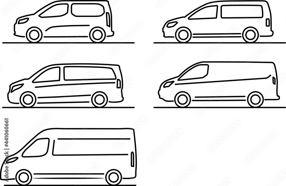Set of simple commercial vehicle icons from small to large Set of simple commercial vehicle icons from small to large