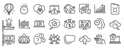 Set of Education icons, such as Web lectures, Winner, Outsource work icons. Check investment, Winner podium, Education signs. Time, Accounting, Question bubbles. Work home, Euler diagram. Vector