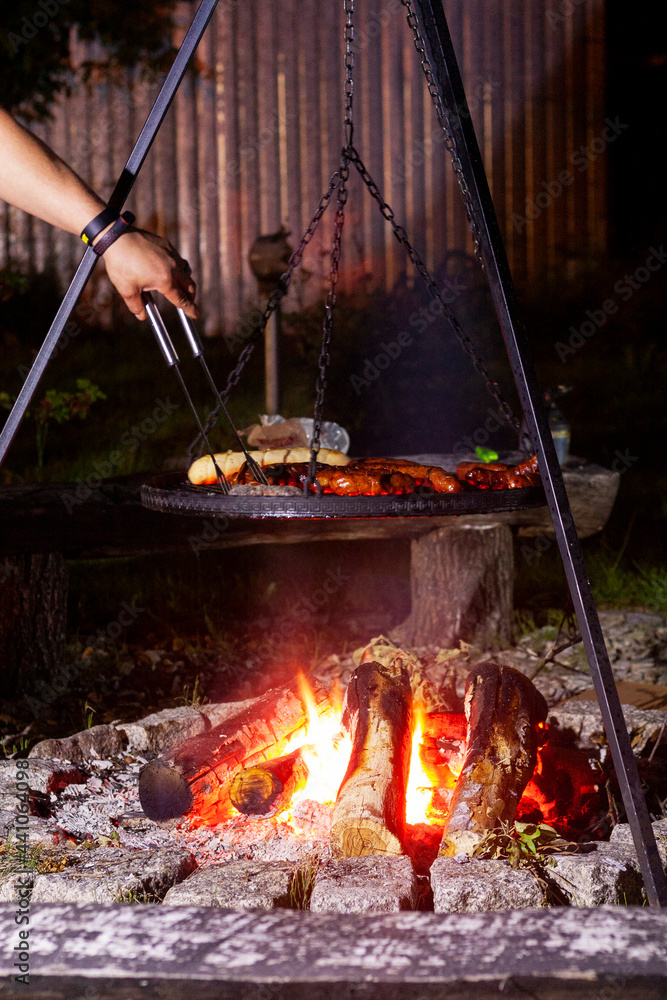 Barbecue in the garden at night